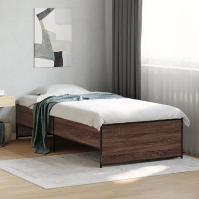 Bedframe bewerkt hout metaal bruin eikenkleur 140x200 cm - thumbnail