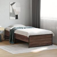 Bedframe bewerkt hout metaal bruin eikenkleur 135x190 cm - thumbnail