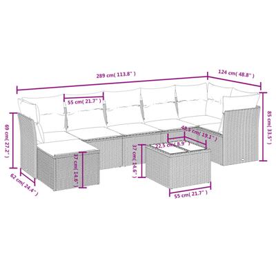 7-delige Loungeset met kussens poly rattan beige - thumbnail