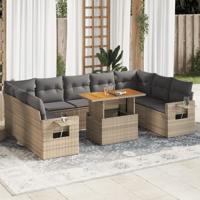 10-delige Loungeset met kussens poly rattan beige - thumbnail