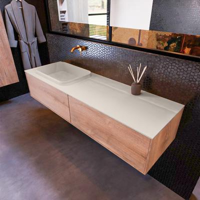 Badkamermeubelset Mondiaz Erin 150 cm met 2 Lades met RIDGE Wastafel Links Linen Zonder Kraangaten Greeploos Mat Washed Oak Badkamermeubelset Mondiaz Erin 150 cm met 2 Lades met RIDGE Wastafel Links Linen Zonder Kraangaten Greeploos Mat Washed Oak