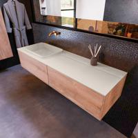 Badkamermeubelset Mondiaz Erin 150 cm met 2 Lades met RIDGE Wastafel Links Linen Zonder Kraangaten Greeploos Mat Washed Oak - thumbnail