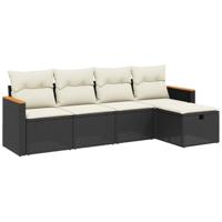 5-delige Loungeset met kussens poly rattan zwart - thumbnail