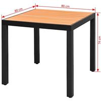 Tuintafel 80x80x74 cm aluminium en HKC bruin - thumbnail