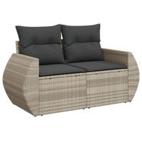 9-delige Loungeset met kussens poly rattan lichtgrijs - thumbnail