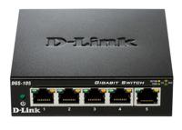 D-Link DGS-105 5-Port Layer2 Gigabit Switch (Tot 2000 Mbit/S Gegevensoverdracht Per Poort, Zonder Ventilator, Metalen Behuizing) Zwart, 5 Ports - thumbnail
