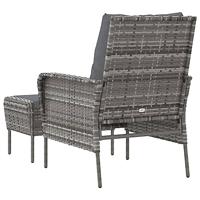 Tuinstoel met voetenbank poly rattan grijs - thumbnail