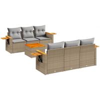 7-delige Loungeset met kussens poly rattan beige - thumbnail