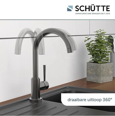 CORNWALL ééngreepsmengkraan keuken met ronde uitloop, grafiet mat elegante kraan met hoge ronde uitloop en draaibereik 360° energiebesparing door cold start functie keramische schijven geluids - thumbnail