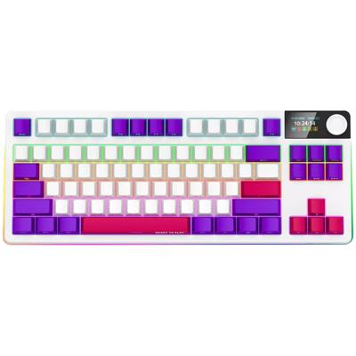 LORGAR kbp70tklw, gaming toetsenbord (wit, us lay-out, logar toxic purple, tkl, rgb, hot-swappable, pbt double-shot, bluetooth / 2.4ghz / usb)