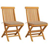 VidaXL Opklapbare stoelen met beige kussens, 2 stuks, massief teakhout - thumbnail