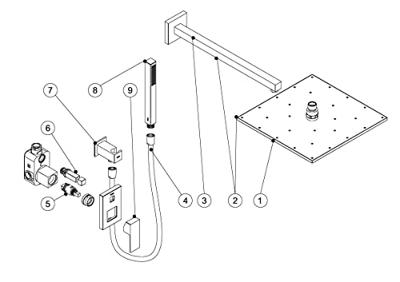 Regendouche set Tres Cuadro | Inbouw | Mengkraan | 2-weg | Vierkant | Chroom