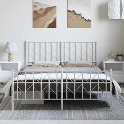 Bedframe met hoofd- en voeteneinde metaal wit 193x203 cm Bedframe met hoofd- en voeteneinde metaal wit 193x203 cm