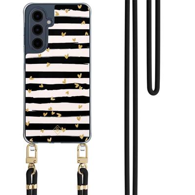 Samsung Galaxy A16 hoesje met zwart koord - Hart streepjes Samsung Galaxy A16 hoesje met zwart koord - Hart streepjes