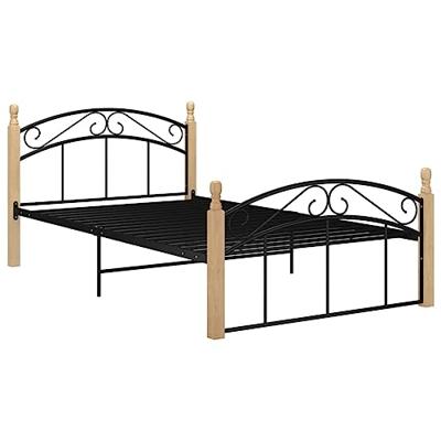 Bedframe metaal en massief eikenhout zwart 120x200 cm