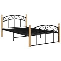 Bedframe metaal en massief eikenhout zwart 120x200 cm - thumbnail