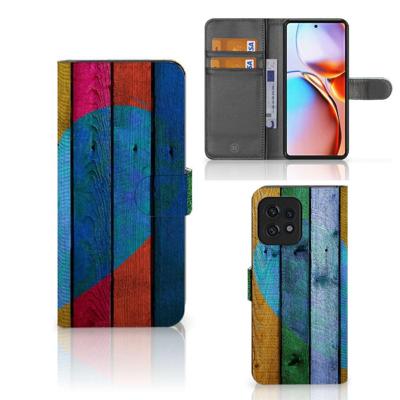 Motorola Edge 40 Pro | Book Style Case | Wood Heart - Cadeau voor je Vriend Motorola Edge 40 Pro | Book Style Case | Wood Heart - Cadeau voor je Vriend