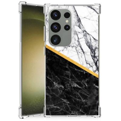 Samsung Galaxy S24 Ultra Anti-Shock Hoesje Marmer Wit Zwart - Origineel Cadeau Man Samsung Galaxy S24 Ultra Anti-Shock Hoesje Marmer Wit Zwart - Origineel Cadeau Man