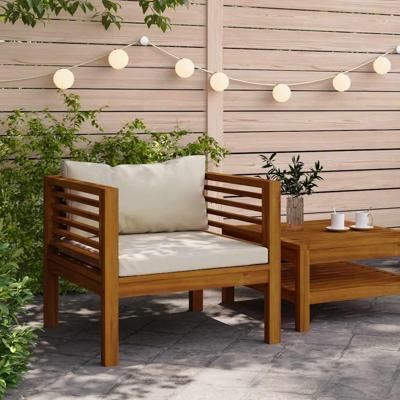 VidaXL Tuinstoel met crèmewitte kussens massief acaciahout VidaXL Tuinstoel met crèmewitte kussens massief acaciahout
