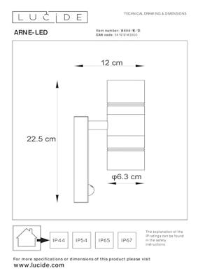 Lucide ARNE-LED IR - Wandspot / Wandlamp Binnen/Buiten - Ø 6,3 cm - LED - GU10 - 2x5W 2700K - IP44 - Beweging & dag/nacht sensor - Mat chroom