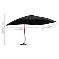 Zweefparasol met houten paal 400x300 cm zwart - thumbnail