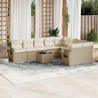 10-delige Loungeset met kussens poly rattan beige - thumbnail