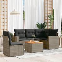 6-delige Loungeset met kussens poly rattan grijs - thumbnail