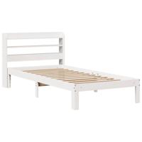 Bedframe met hoofdbord massief grenenhout wit 120x190 cm - thumbnail