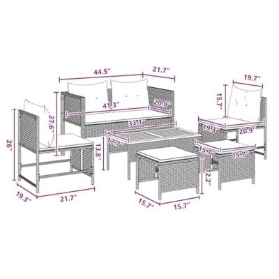Tuinbankenset met kussen 6 pcs Grijs en Marineblauw poly rattan
