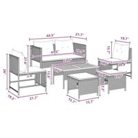 Tuinbankenset met kussen 6 pcs Grijs en Marineblauw poly rattan - thumbnail