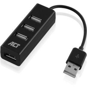 ACT AC6205 Mini USB Hub 2.0 | High Speed | 4x USB-A | 480Mbps | Zwart | 12 cm