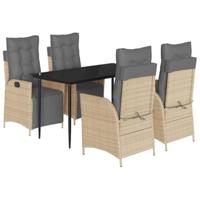 5-delige Tuinset met kussens poly rattan gemengd beige - thumbnail