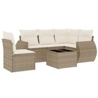 6-delige Loungeset met kussens poly rattan beige - thumbnail