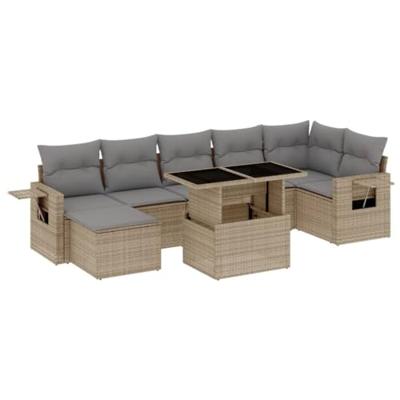 8-delige Loungeset met kussens poly rattan beige