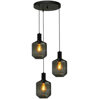 Masterlight 3-lichts vide hanglamp - zwart -Porto met Jagger green glazen - 2712-05-05-35-3-10