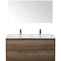 Porto Badmeubelset 120 cm - 2 Laden Tabacco - Keramische Wastafel Wit Slim met Spiegel - thumbnail