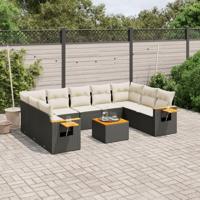 10-delige Loungeset met kussens poly rattan zwart - thumbnail
