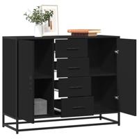 Dressoir 92x35x76 cm bewerkt hout zwart - thumbnail
