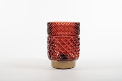 lantern Glass 12 x 17,5 cm Burgundy With Golden Base Led B Anna's Collection - Annas collection