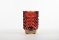 lantern Glass 12 x 17,5 cm Burgundy With Golden Base Led B Anna's Collection - Annas collection - thumbnail
