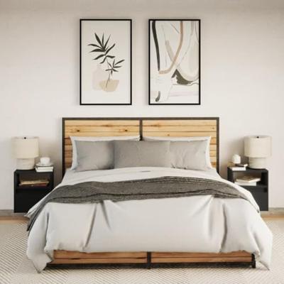 Nachtkastjes met LED's 2 st wandgemonteerd zwart Nachtkastjes met LED's 2 st wandgemonteerd zwart