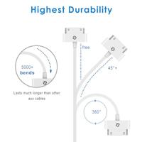 JETech USB Sync hronisatie en oplaadkabel voor Apple iPhone 4 / 4s, iPhone 3G / 3GS, iPad 1/2/3, iPod (wit) - thumbnail