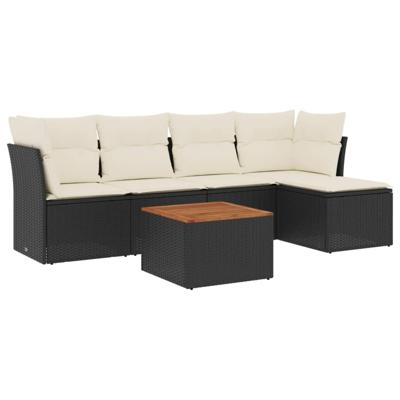 6-delige Loungeset met kussens poly rattan zwart - thumbnail