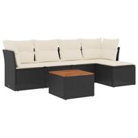 6-delige Loungeset met kussens poly rattan zwart - thumbnail