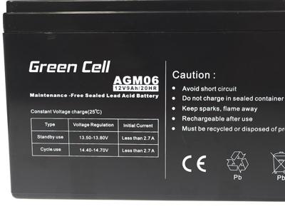 Green Cell Loodaccu 12 V 9 Ah Loodvlies (AGM) (b x h x d) 151 x 95 x 65 mm Kabelschoen 6.35 mm Cyclusbestendig, Onderhoudsvrij Green Cell Loodaccu 12 V 9 Ah Loodvlies (AGM) (b x h x d) 151 x 95 x 65 mm Kabelschoen 6.35 mm Cyclusbestendig, Onderhoudsvrij