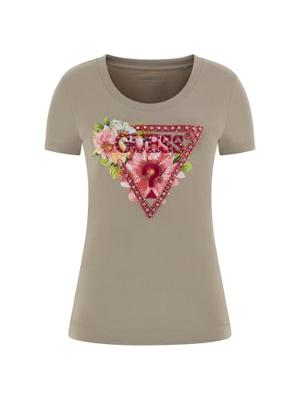 Guess Triangle Beads T-Shirt Dames Donkergroen - Maat XS - Kleur: DonkergroenRoze | Soccerfanshop