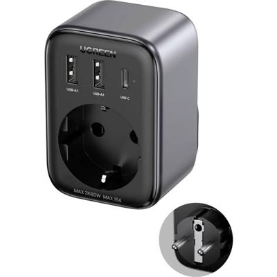UGREEN Nexode Laadadapter 2990 W USB-A-bus, USB-A-bus, USB-C bus, Randaarde stopcontact Zwart Binnen