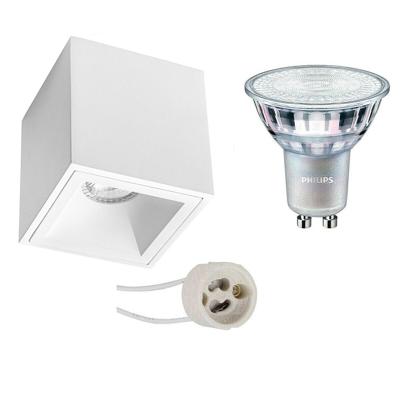 Philips Vierkante Opbouwspot Set GU10 - Mat Wit - Dimbaar - 90mm - Warm Wit