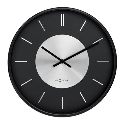 NeXtime - Wandklok 25cm - Stil - Zwart|Zilver - Metaal - NeXtime