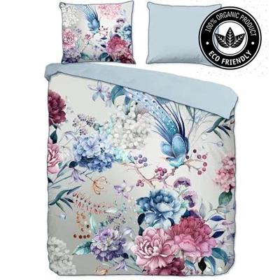 Descanso Dekbedovertrek "bloemen" - Grijs - (240x200/220 cm) - Biologisch Katoen satijn
